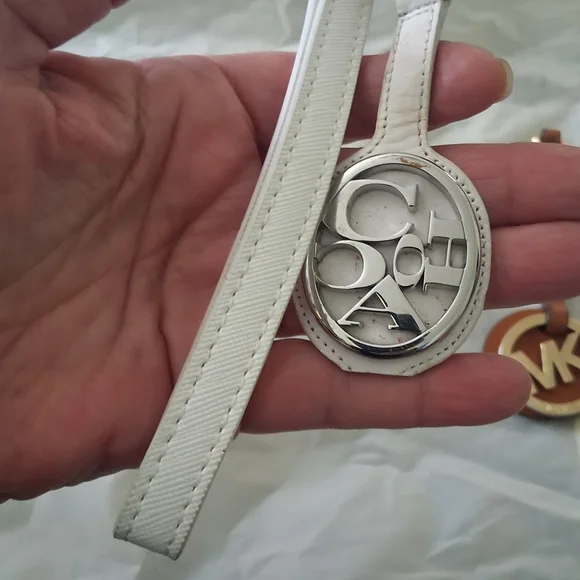 2 Coach White and Silver Logo Charm Keychain Set And 1 MK brown Leather - Picture 3 of 4